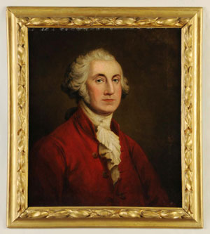 Oil-on-canvas portrait of George Washington, 19th century, American school, red jacket may have Masonic connection. Measures 29 inches by 25 inches. Estimate $12,000-$18,000. Image courtesy Morphy Auctions.