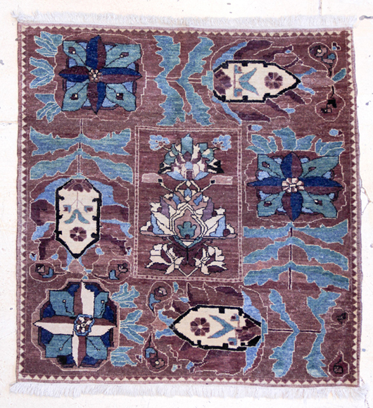 Turkish Azeri carpet, 20th century, good overall condition, areas of minor wear. Size: 5 feet 2 inches  x 4 feet 11 inches. Estimate: $200-$300. Material Culture image.