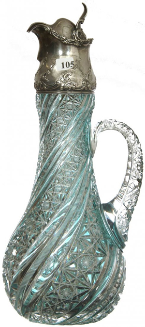 Turquoise cut glass claret jug earns $75,000 at Woody sale