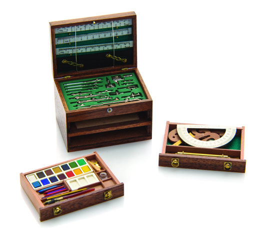 A walnut cased drafting set by William R. Robertson sold for $18,750. Leslie Hindman Auctioneers image.
