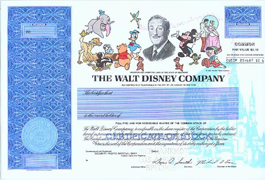 Collectible Disney stock certificates off to Never Never Land