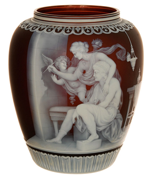 This signed Thomas Webb & Sons finely carved English cameo art glass vase soared to $260,000. Woody Auction image.