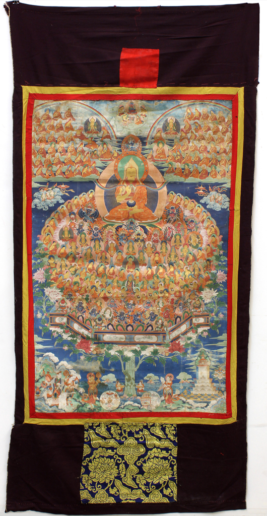 This Himalayan thangka, Amitayus was expected to sell for $700 to $900 but skyrocketed to $15,500. Clars Auction Gallery image.