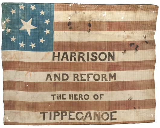 Scarce William Henry Harrison campaign flag banner.  Price realized: $7,637. Cowan’s Auctions Inc. image.