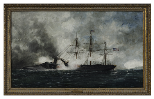 ‘Battle of Mobile Bay,’ oil on canvas, attributed to William Stubbs (1842-1909). Price realized: $10,575. Cowan’s Auctions Inc. image.