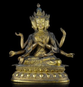 Rare and important gilt bronze Guanyin Ming dynasty. Approximately 14 3/4in high. Estimate: $25,000-$30,000. Oakridge Auction Gallery image