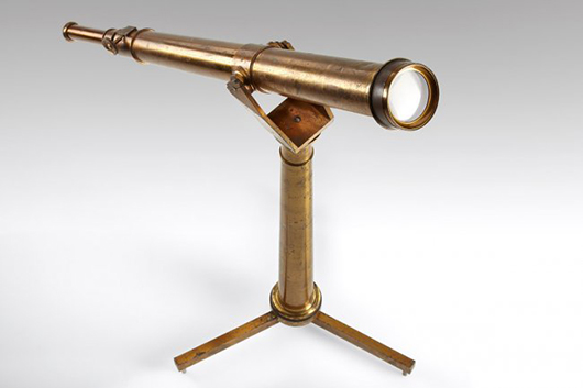 Large brass telescope by Carl Kellner, Wetzlar, Germany, circa 1852. This instrument with its original stand sold for 70,000 euros in 2011. Image courtesy of LiveAuctioneers.com archive and Westlicht Photographica Auction.