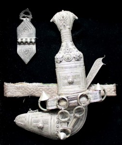 Omani Khanjar Arabic sterling silver dagger (framed). Charleston Estate Auctions