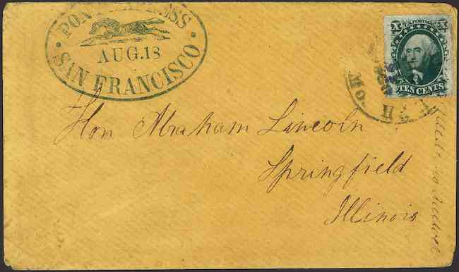 1860 Pony Express envelope to Lincoln heads to auction Jan. 26