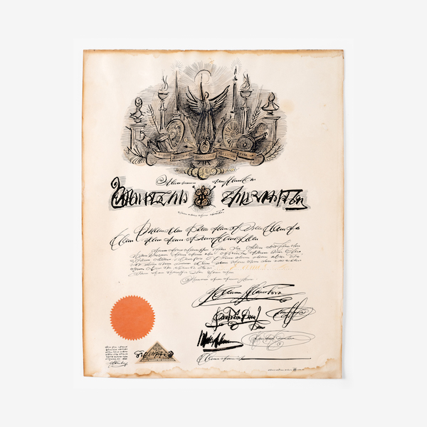 Diploma that Saul Steinberg made for Charles Eames, circa 1950. Image courtesy of the Eames Institute of Infinite Curiosity