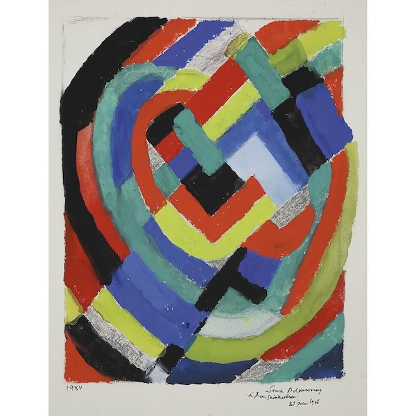 Sonia Delaunay’s 1975 gouache, ‘Rythme couleur,’ brought €29,000 ($31,425) plus the buyer’s premium in June 2021. Image courtesy of Tajan and LiveAuctioneers.