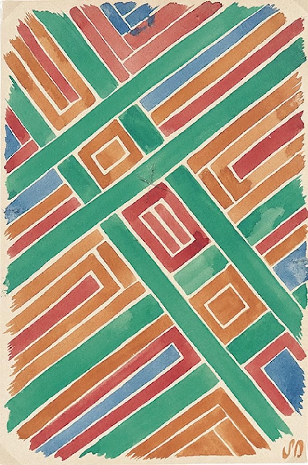 An undated watercolor on paper by Sonia Delaunay, titled ‘Projet de Tissus (Fabric Project),’ realized €10,000 ($10,835) plus the buyer’s premium in May 2019. Image courtesy of Subastas Segre and LiveAuctioneers.