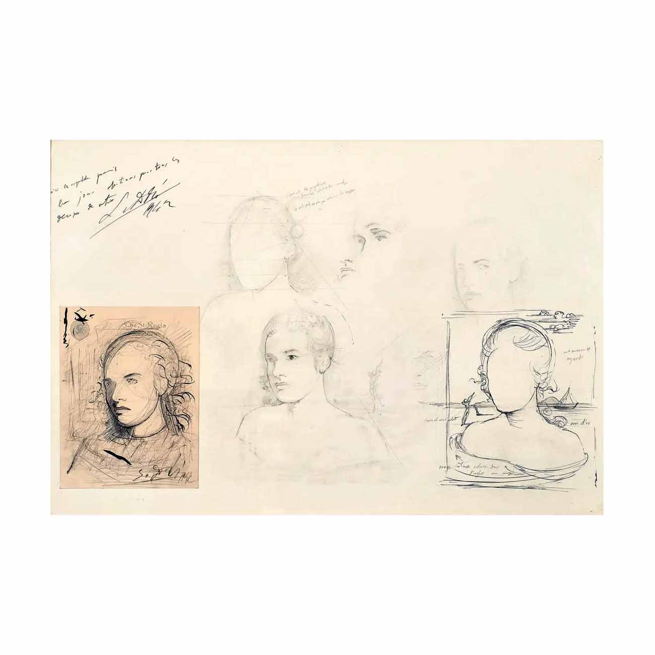 Preliminary studies by Salvador Dali for the private commission of 'Portrait of Mrs. Luther Greene,' estimated at $700,000-$1 million at Clars.
